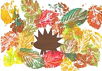 Schülerzeichnung: Blattdruck - Igel